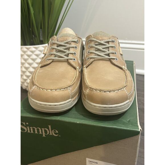 SIMPLE Men's FATHOM Tan Leather/Canvas Boat Shoes 10 M NIB - Picture 9 of 16